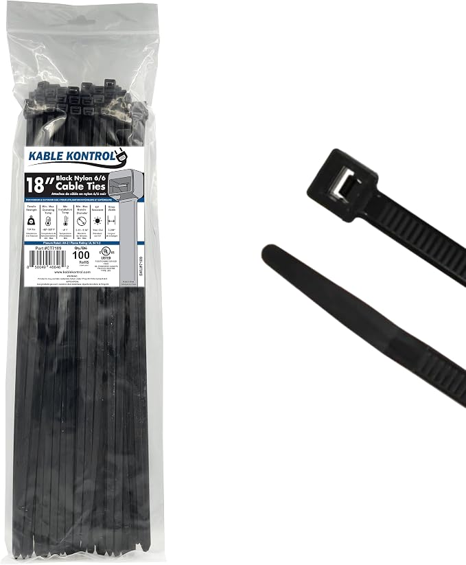Kable Kontrol Heavy Duty Cable Zip Ties 100 Pcs 18 Inch Black, 120 Lbs Tensile by KABLEKONTROL%C2%AE