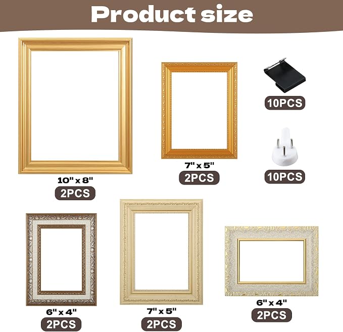 10 Pack Vintage Picture Frames for Wall or Tabletop Display Ornate Vintage - Image 2