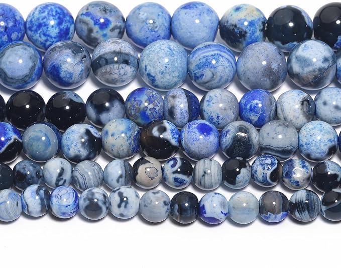 35pcs Round Loose Blue&Grey Fire Agate Beads - Image 8