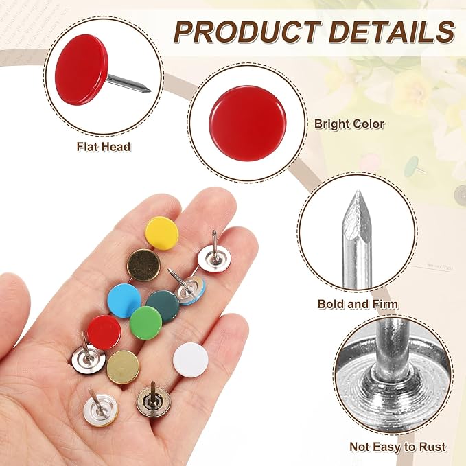 uxcell 150Pcs Upholstery Tacks, 11mmx15mm Flat Head Thumb Tack Decorative - Image 3