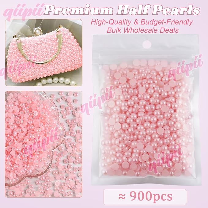 qiipii 900PCS 6mm Light Pink Round Half Round Pearls - Image 2