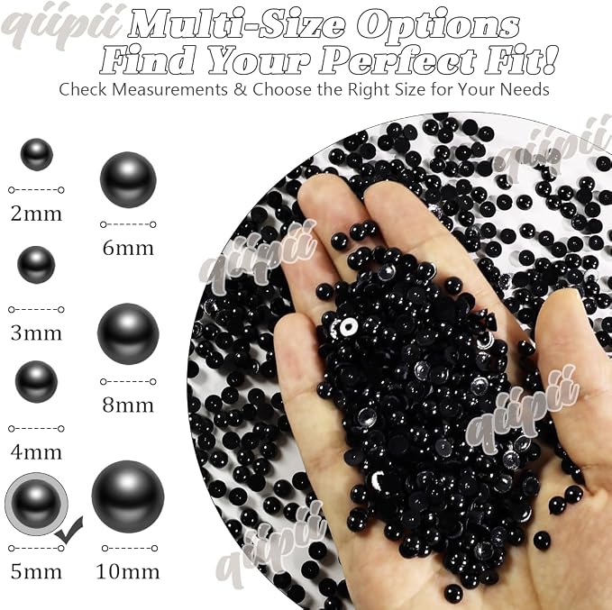 qiipii 1650PCS 5mm Pure Black Round Half Round Pearls - Image 3