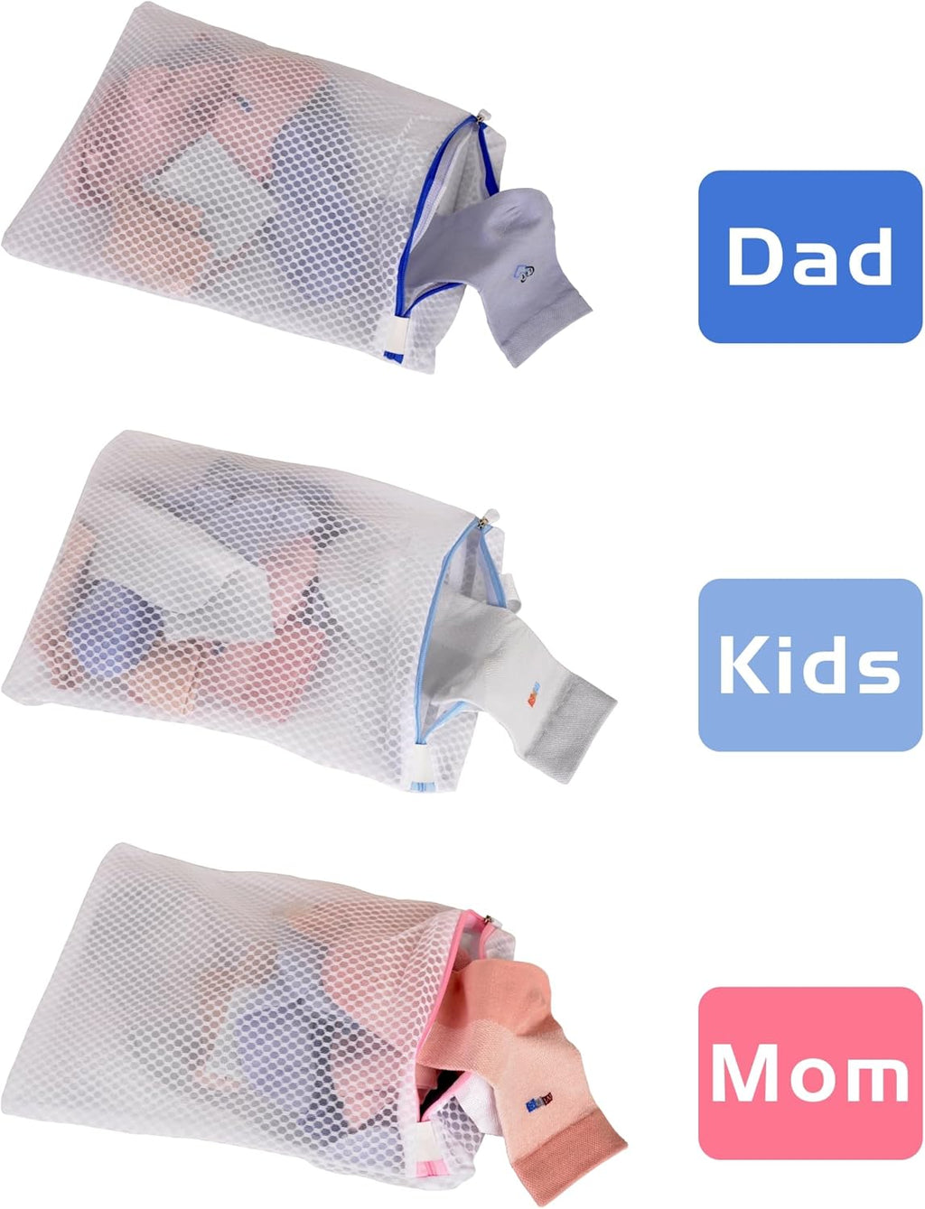 3 Pack Hanging Mesh Laundry Bags with S Metal Hooks,10x12 Inch Hanging Socks Laundry Bags, for Washing Machine