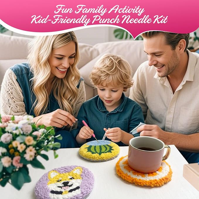 Punch Needle Coaster Kit for Adults Beginners, Easy Punch Embroidery Starter Set - Image 8