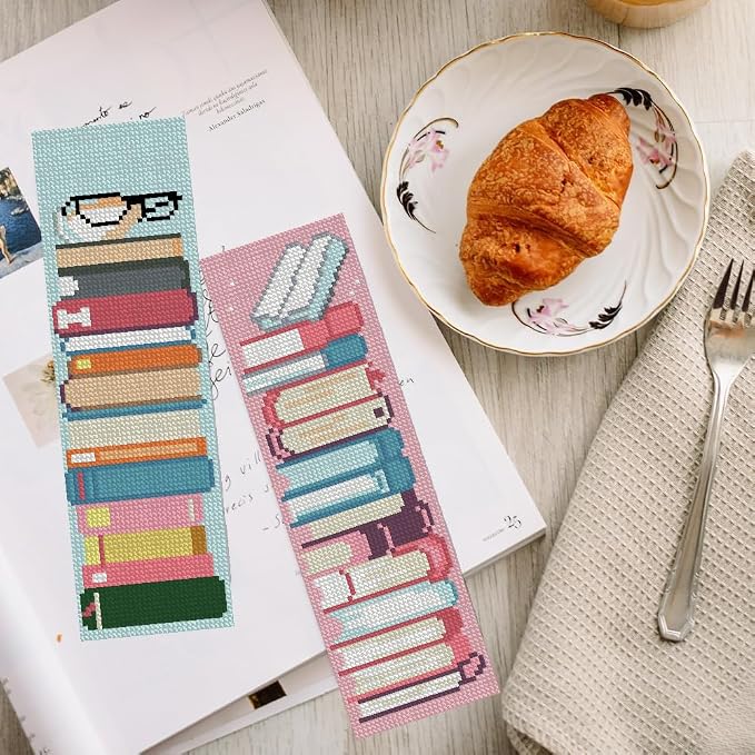 KYOQFVN 6 Pcs Bookshelves Cross Stitch Bookmark Kit - Image 5