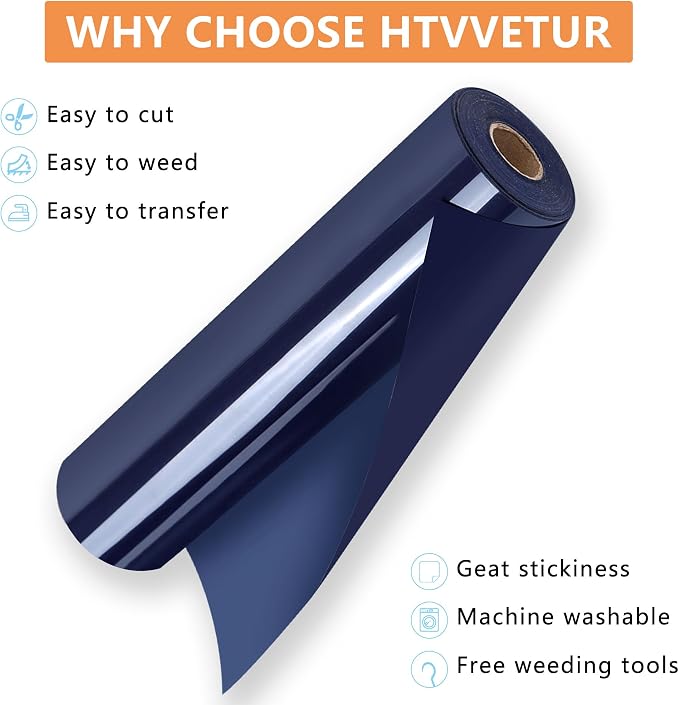 HTVVETUR Navy HTV Iron on Vinyl 12Inch by 35ft Heat Transfer Vinyl - Image 3