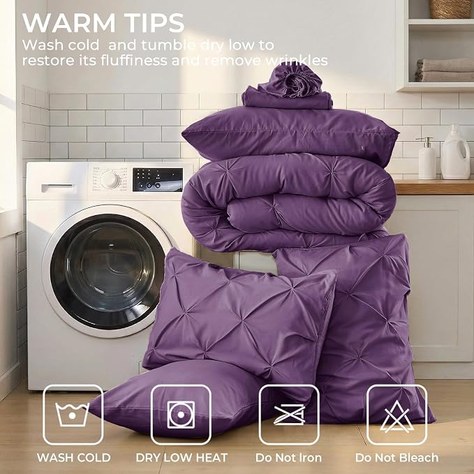 Sasttie King Size Comforter Set, 7-Piece Bed in a Bag, Pintuck Bedding Set - Image 9
