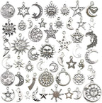 100 pcs Craft Supplies Mixed Antique Silver Sun Moon Stars Charms Pendants by WOCRAFT
