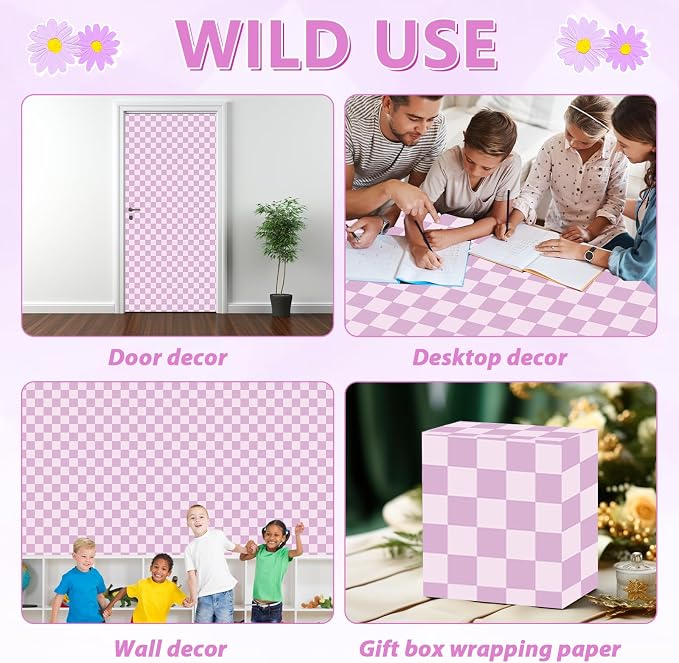 Purple Checked Bulletin Board Paper Roll Retro Pastel Purple Bulletin Board - Image 7
