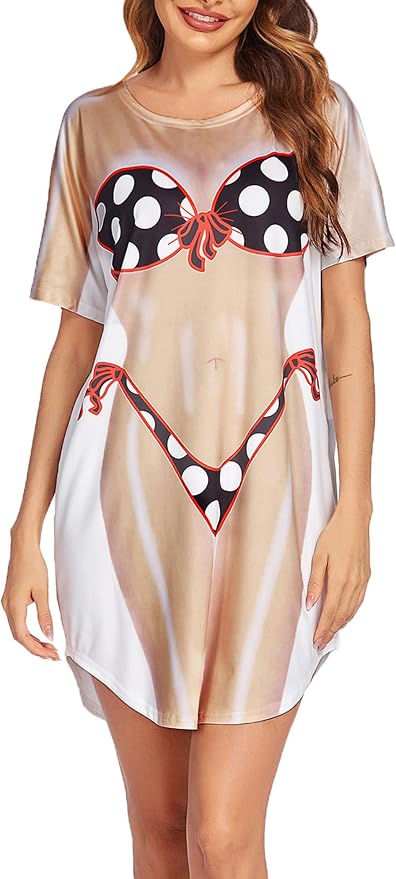 Ekouaer Women's Bikini Shirt Cover Up Short Sleeve Cute Bikini Print Cover-Up - Image 3