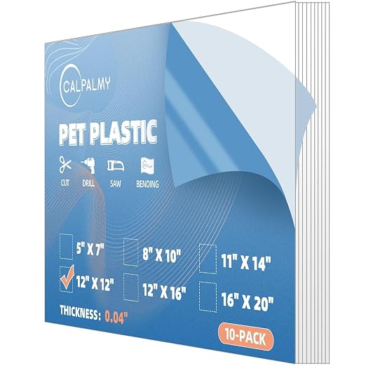 10 Pack of 12x12” PET Sheet/Plexiglass Panels 0.04” Thick; Use by CalPalmy