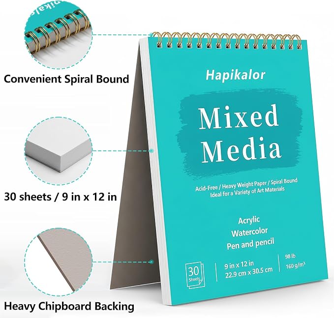 Sketch Book Mixed Media Pad, 30 Sheets 98lb/160gsm Acid-Free Drawing Paper - Image 2