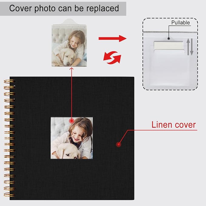 10 x 10 Inch Scrapbook Photo Album, Hardcover Kraft White Pages Arch Window - Image 5