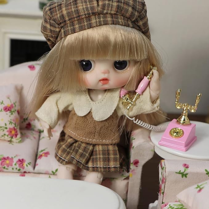 Dollhouse Telephone 1:12 Miniature Vintage Rotary Phone Model Desk Decoration - Image 2