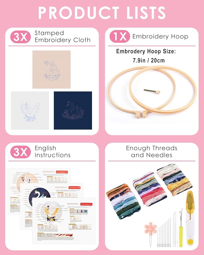 TINDTOP 3 Pack Embroidery Kit for Adult Beginners, Embroidery DIY Starter Kit - Image 2