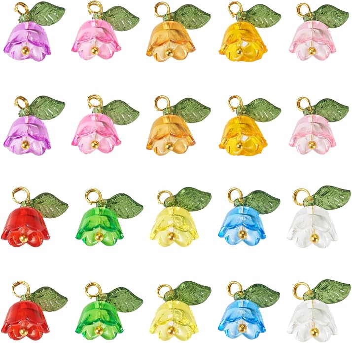 Cheriswelry 100pcs Flower Bracelet Charms Leaf Flower Acrylic Dangle Pendants - Image 8
