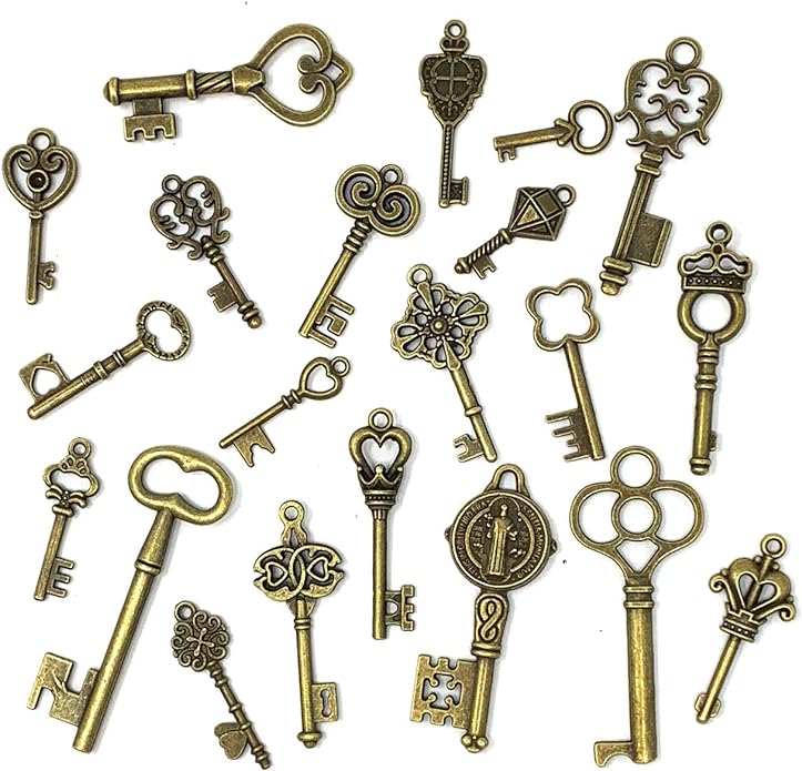 125 PCS Vintage Skeleton Key Set Charms, JIALEEY Mixed Antique Style Bronze - Image 2