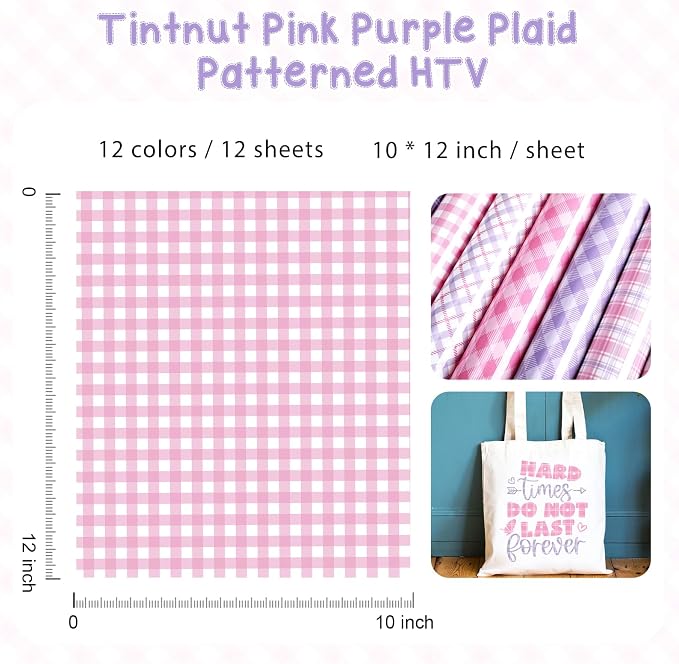 Tintnut Pink Purple Plaid Heat Transfer Vinyl, PU HTV Sheets, easy cut & weed - Image 2