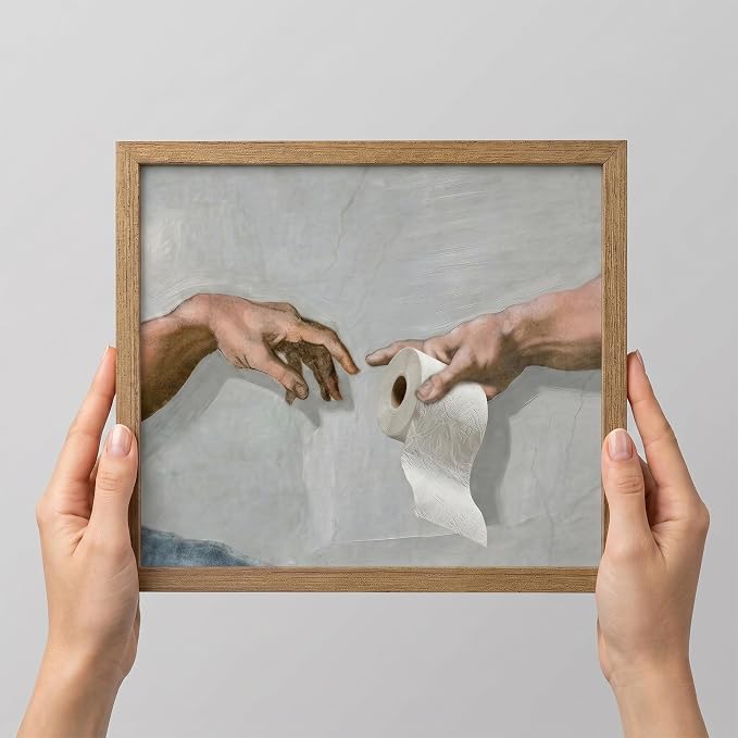 Funny Bathroom Wall Art, The Creation of Adam Toilet Paper Canvas Print - Image 4