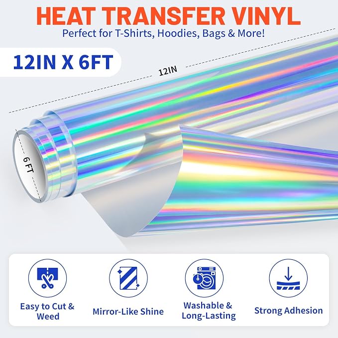 TECKWRAP Heat Transfer Vinyl for T-Shirts, Holographic Silver | Easy Weed HTV - Image 2