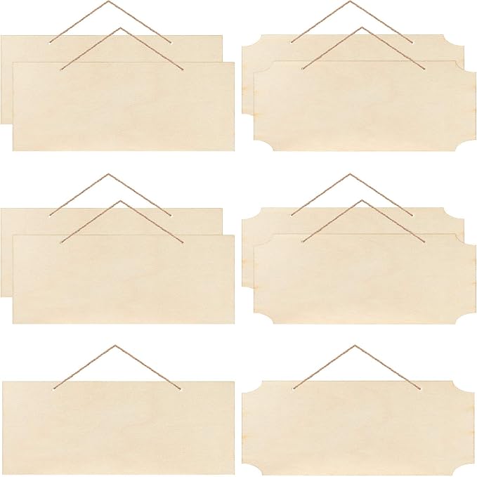 Patelai 10 Pcs Unfinished Hanging Wood Sign 9.8 x 3.9 Inch Rectangle Blank by Patelai