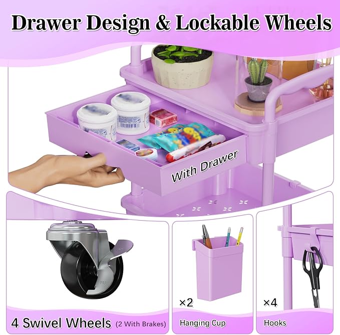 SUNALLY 3 Tier Rolling Cart Organizer - Image 4