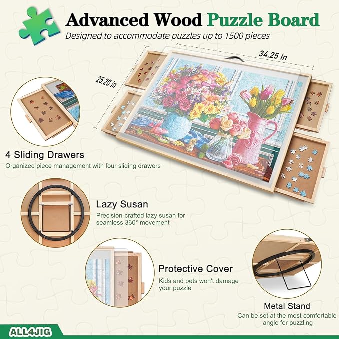 ALL4JIG 1500 Pieces 2-in-1 Tilting & Rotating Puzzle Board, 34.25" x 25.20" - Image 2