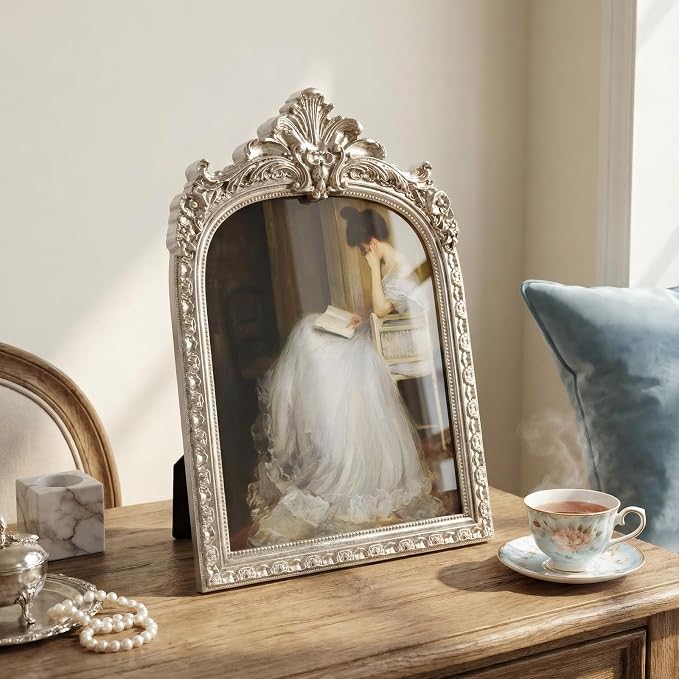 Cuspin 8x10 Sliver Picture Frame, Vintage Ornate Arched Photo Frame - Image 6