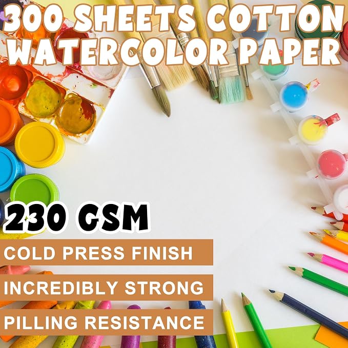 TaoBary 300 Pcs Watercolor Paper Sheet Bulk 5.5 x 8.5 Inch White Cold Press - Image 2