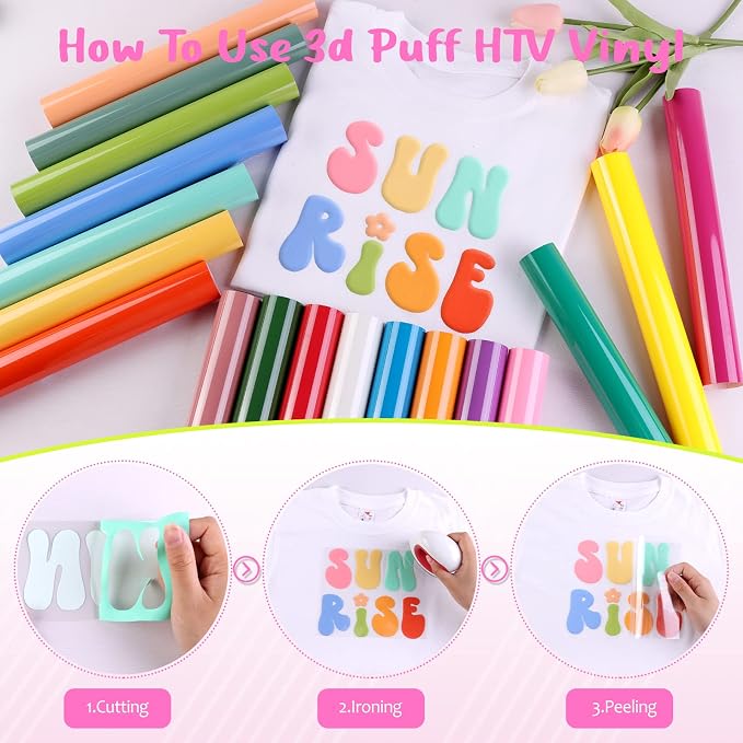 Tintnut Colorful Puff Heat Transfer Vinyl, easy cut & weed, stretch washable - Image 3