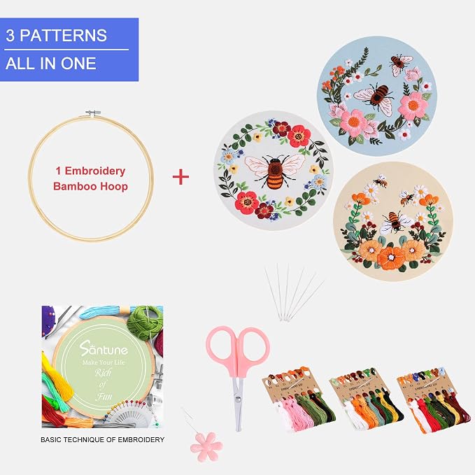 Santune 3 Pack Bee Embroidery Kit - Image 3