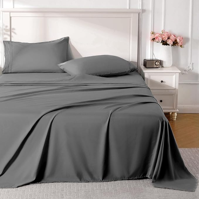 ROSE&RISY Dark Grey Full Sheet Set, 4 Pieces Soft Bedding Sheet Set, Breathable by ROSERISY