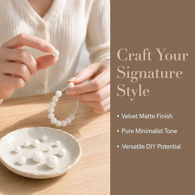 48pcs Natural Matte White Agate Gemstone Beads，8mm Frosted Round Loose Stone - Image 4