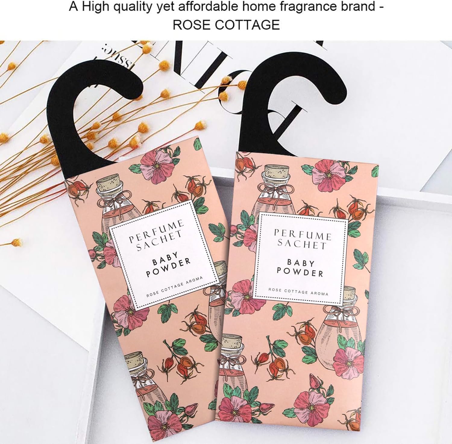 ROSE COTTAGE Large 12 Packs Baby Powder Hanging Closet Air Freshener Scented Sachets Long Lasting Smell Goods
