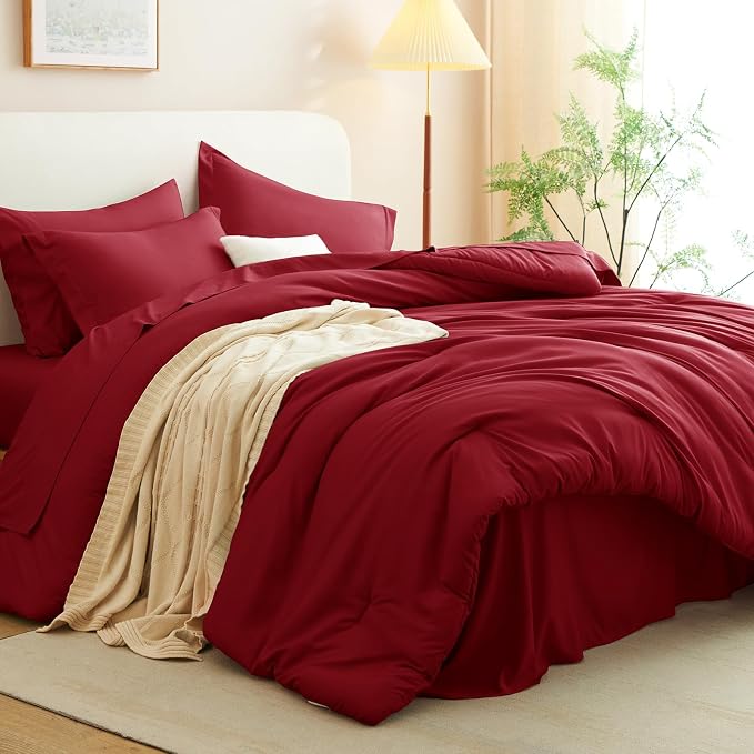CozyLux Twin XL Comforter Set Dark Red, 5 Pieces Bed in a Bag Twin Extra Long - Image 9