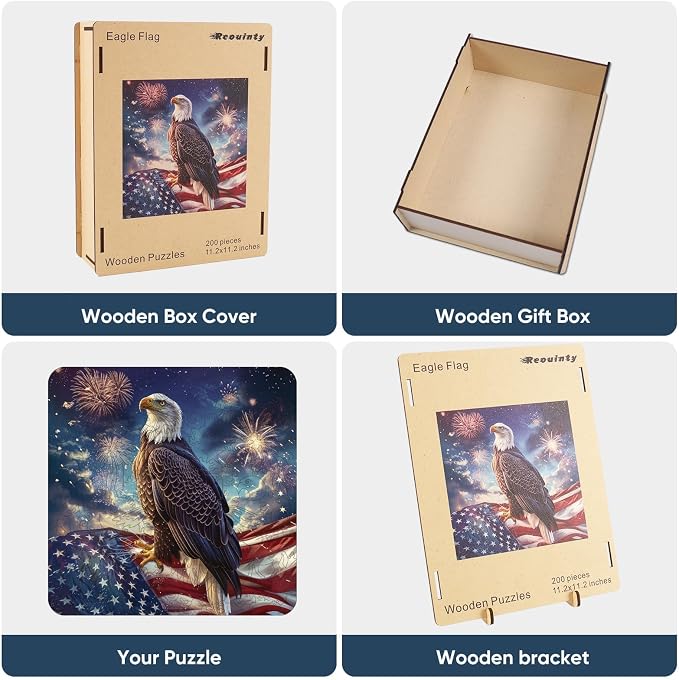Reouinty Wooden Puzzle for Adults, Eagle Flag 200 Piece 11.2x11.2 in | Jigsaw - Image 7