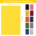 15 Pack Self Adhesive Felt Sheets 10 Colors DIY Sticky Back Felt - Image 2