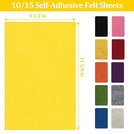 15 Pack Self Adhesive Felt Sheets 10 Colors DIY Sticky Back Felt - Image 2