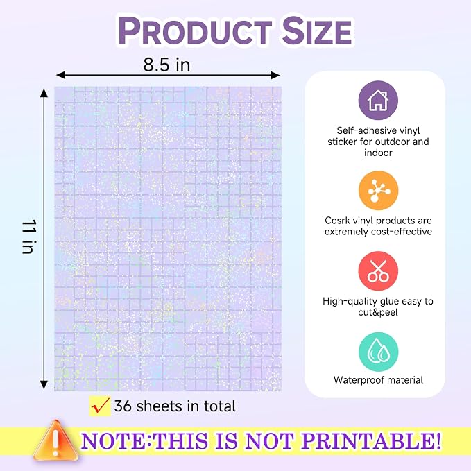 36 Sheets Holographic Laminate Sheets Clear Self Adhesive Sticker Paper | - Image 2