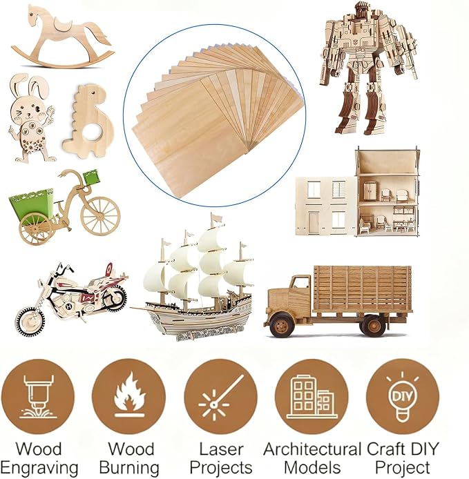 Basswood Plywood Sheets, 8 x 8 in, 3 mm, 12 Pack | Smooth unfinished wood - Image 2