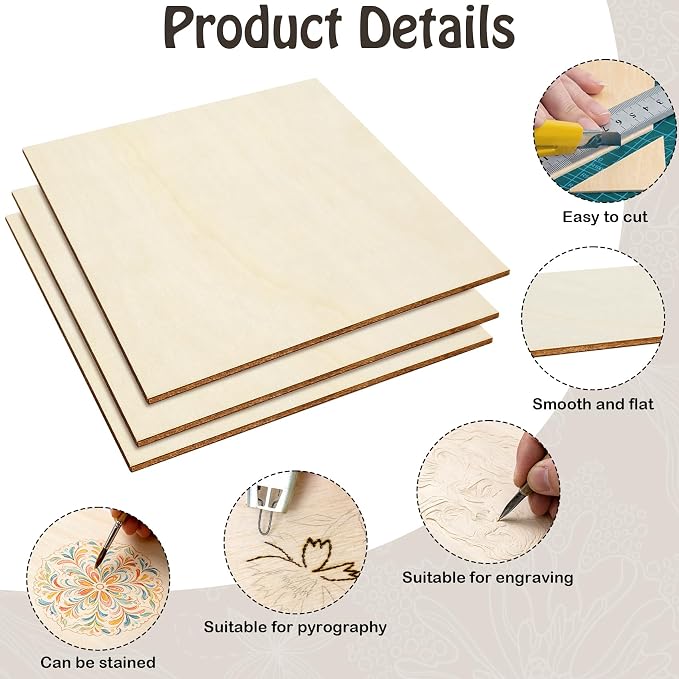 Blisstime 16PCS 6x6 Inch Wood Squares Unfinished Square Wood Pieces - Image 4
