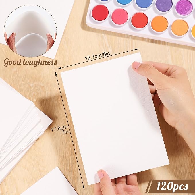 Prudiut Watercolor Paper, 120 Sheets, 5 x 7 in, 140 lb, Cold Press | Cotton - Image 2