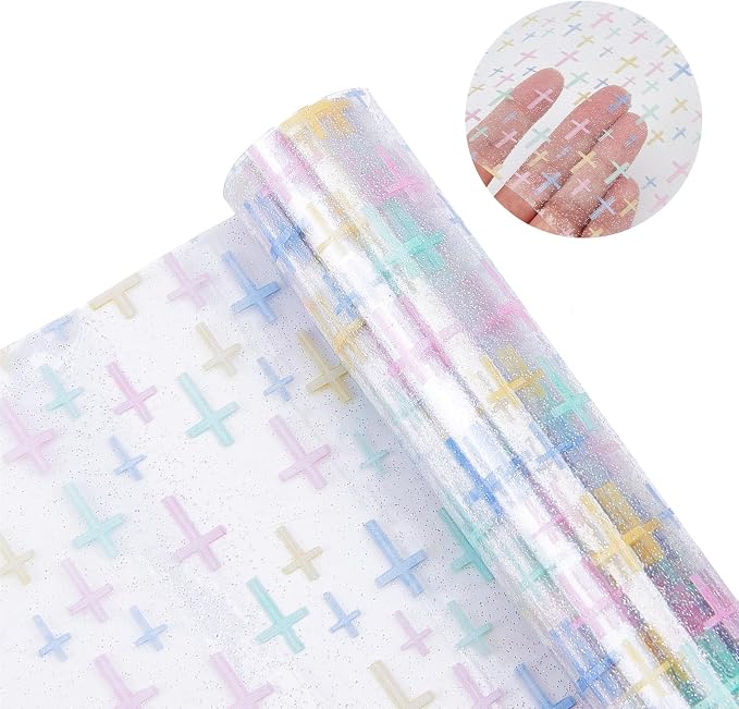 Cross Printed TPU Jelly Faux Leather Fabric, 11.8 x 47.2 Inch Clear TPU Vinyl - Image 3