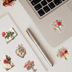 50PCS Vintage Rose Flower Stickers, Retro Love Letter Floral Decals, Waterproof - Image 8