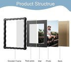10x10 Picture Frame with Mat for 8x8, Wavy Edge Wooden Real Glass Photo Frame - Image 5