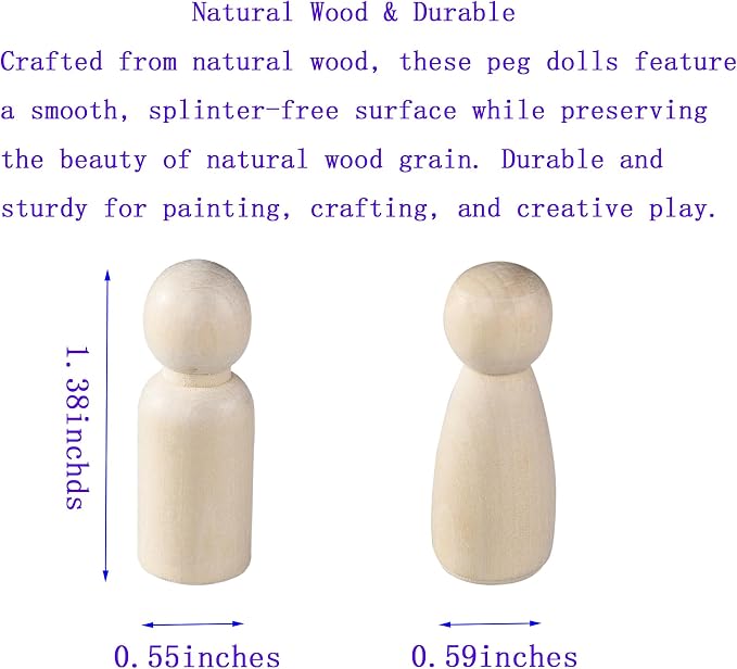 100 PCS 1.38inshes Unfinished Natural Wooden Peg Dolls, Little Wooden peg People - Image 2