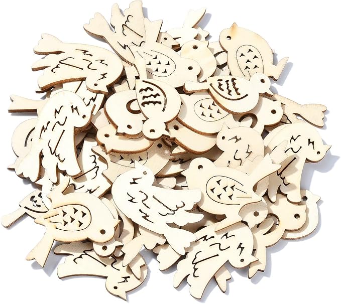 200 pcs Mixed Styles Bird Theme Undyed Wood Cutout Charms Spring Animal Wood - Image 8