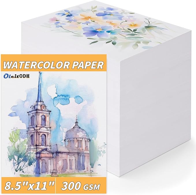 150 Sheets 100% Cotton Watercolor Paper Bulk -140LB/300GSM Art Paper-8.5 x 11 by Oleitodh