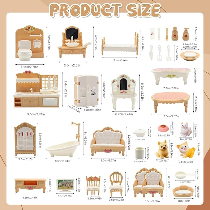 36Pcs Dollhouse Furniture Set, Miniature 1:12 Scale Dolls House Accessories - Image 2