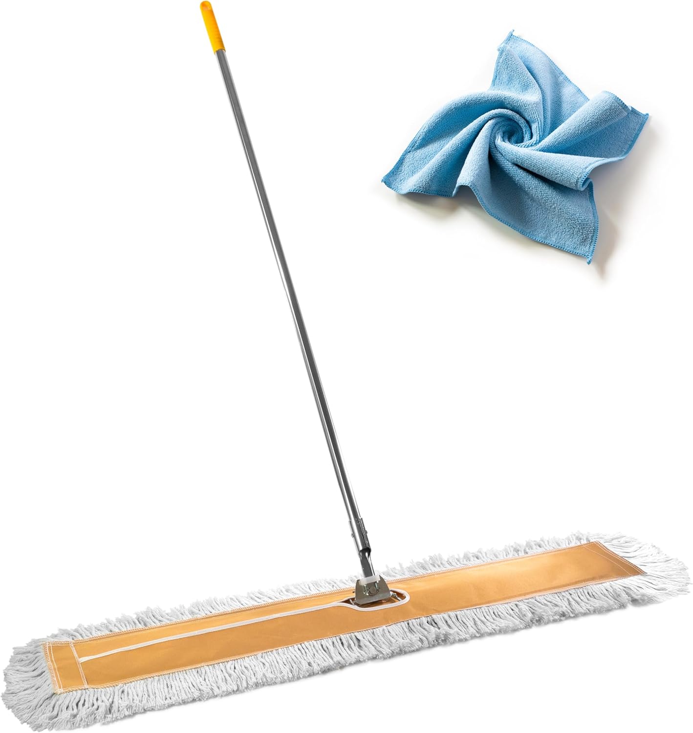Commercial Dust Mop – 48” Floor Sweeper for Tiles, Hardwood, and Laminate Floors, with Aluminum Broom Handle, Reusable Duster Head - Complete with Cleaning Cloth